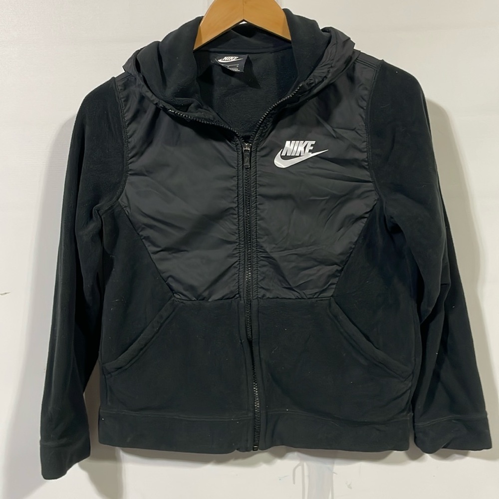 Nike Black Hooded Kids Jacket with White Logo